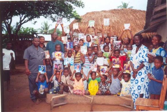 orphans receiving school supplies